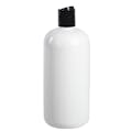 16 oz. White PET Traditional Boston Round Bottle with 24/410 Black Polypropylene Dispensing Disc-Top Cap