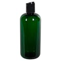 16 oz. Dark Green PET Traditional Boston Round Bottle with 28/410 Black Polypropylene Dispensing Disc-Top Cap