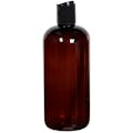 16 oz. Light Amber PET Traditional Boston Round Bottle with 28/410 Black Polypropylene Dispensing Disc-Top Cap