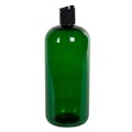 32 oz. Dark Green PET Traditional Boston Round Bottle with 28/410 Black Polypropylene Dispensing Disc-Top Cap