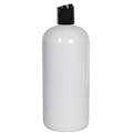 32 oz. White PET Traditional Boston Round Bottle with 28/410 Black Polypropylene Dispensing Disc-Top Cap