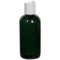 4 oz. Dark Green PET Traditional Boston Round Bottle with 24/410 White Polypropylene Dispensing Disc-Top Cap