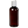 4 oz. Light Amber PET Traditional Boston Round Bottle with 24/410 White Polypropylene Dispensing Disc-Top Cap