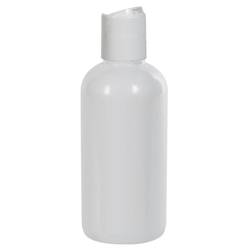 4 oz. White PET Traditional Boston Round Bottle with 24/410 White Polypropylene Disc-Top Dispensing Cap