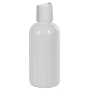 4 oz. White PET Traditional Boston Round Bottle with 24/410 White Polypropylene Dispensing Disc-Top Cap