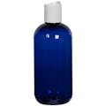 8 oz. Cobalt Blue PET Traditional Boston Round Bottle with 24/410 White Polypropylene Dispensing Disc-Top Cap