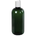 8 oz. Dark Green PET Traditional Boston Round Bottle with 24/410 White Polypropylene Dispensing Disc-Top Cap