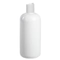 16 oz. White PET Traditional Boston Round Bottle with 24/410 White Polypropylene Dispensing Disc-Top Cap