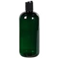 12 oz. Dark Green PET Traditional Boston Round Bottle with 24/410 Black Polypropylene Dispensing Disc-Top Cap