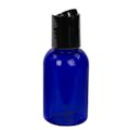 1 oz. Cobalt Blue PET Squat Boston Round Bottle with 20/410 Black Polypropylene Dispensing Disc-Top Cap