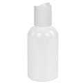 2 oz. White PET Squat Boston Round Bottle with 20/410 White Polypropylene Dispensing Disc-Top Cap