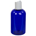 4 oz. Cobalt Blue PET Squat Boston Round Bottle with 20/410 White Polypropylene Dispensing Disc-Top Cap
