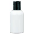 1 oz. White PET Cosmo Round Bottle with 20/410 Black Polypropylene Disc-Top Dispensing Cap