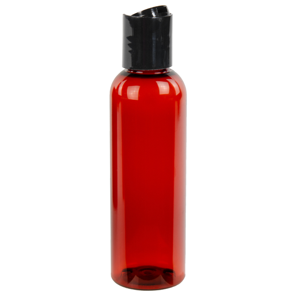 2 oz. Red Amber PET Cosmo Round Bottle with 20/410 Black
