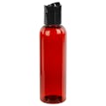 2 oz. Red Amber PET Cosmo Round Bottle with 20/410 Black Polypropylene Dispensing Disc-Top Cap
