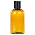 4 oz. Red Amber PET Cosmo Round Bottle with 20/410 Black Polypropylene Disc-Top Dispensing Cap