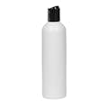 4 oz. White PET Cosmo Round Bottle with 20/410 Black Polypropylene Dispensing Disc-Top Cap