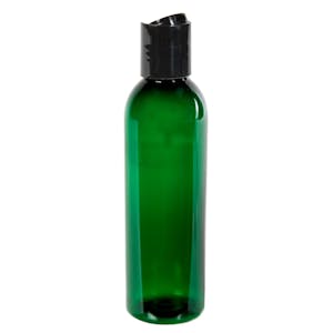 4 oz. Dark Green PET Cosmo Round Bottle with 24/410 Black Polypropylene Dispensing Disc-Top Cap
