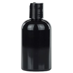 4 oz. Black PET Cosmo Round Bottle with 24/410 Black Polypropylene Disc-Top Dispensing Cap