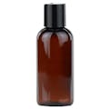 4 oz. Light Amber PET Cosmo Round Bottle with 24/410 Black Polypropylene Disc-Top Dispensing Cap