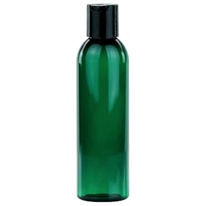 6 oz. Dark Green PET Cosmo Round Bottle with 24/410 Black Polypropylene Disc-Top Dispensing Cap