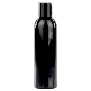 6 oz. Black PET Cosmo Round Bottle with 24/410 Black Polypropylene Disc-Top Dispensing Cap
