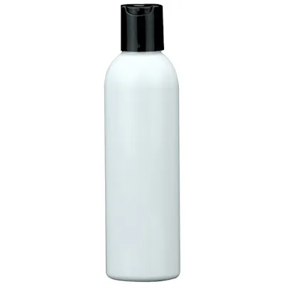 6 oz. White PET Cosmo Round Bottle with 24/410 Black Polypropylene Disc-Top Dispensing Cap