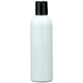 6 oz. White PET Cosmo Round Bottle with 24/410 Black Polypropylene Disc-Top Dispensing Cap