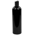 12 oz. Black PET Cosmo Round Bottle with 24/410 Black Polypropylene Dispensing Disc-Top Cap