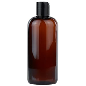 16 oz. Light Amber PET Cosmo Round Bottle with 24/410 Black Polypropylene Disc-Top Dispensing Cap