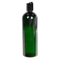 16 oz. Dark Green PET Cosmo Round Bottle with 24/410 Black Polypropylene Dispensing Disc-Top Cap