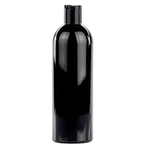 16 oz. Black PET Cosmo Round Bottle with 24/410 Black Polypropylene Disc-Top Dispensing Cap