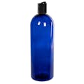 32 oz. Cobalt Blue PET Cosmo Round Bottle with 28/410 Black Polypropylene Dispensing Disc-Top Cap