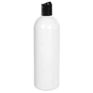 32 oz. White PET Cosmo Round Bottle with 28/410 Black Polypropylene Dispensing Disc-Top Cap