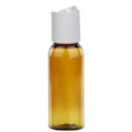 1 oz. Clarified Amber PET Cosmo Round Bottle with 20/410 White Polypropylene Disc-Top Dispensing Cap