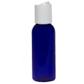 1 oz. Cobalt Blue PET Cosmo Round Bottle with 20/410 White Polypropylene Dispensing Disc-Top Cap