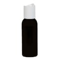 1 oz. Black PET Cosmo Round Bottle with 20/410 White Polypropylene Dispensing Disc-Top Cap