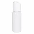 1 oz. White PET Cosmo Round Bottle with 20/410 White Polypropylene Disc-Top Dispensing Cap