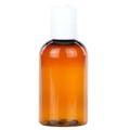 2 oz. Clarified Amber PET Cosmo Round Bottle with 20/410 White Polypropylene Disc-Top Dispensing Cap