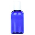 2 oz. Cobalt Blue PET Cosmo Round Bottle with 20/410 White Polypropylene Disc-Top Dispensing Cap