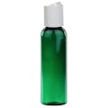 2 oz. Dark Green PET Cosmo Round Bottle with 20/410 White Polypropylene Disc-Top Dispensing Cap