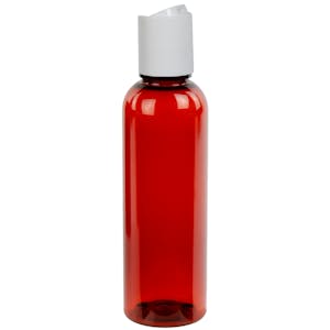 2 oz. Red Amber PET Cosmo Round Bottle with 20/410 White Polypropylene Dispensing Disc-Top Cap