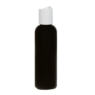 2 oz. Black PET Cosmo Round Bottle with 20/410 White Polypropylene Disc-Top Dispensing Cap
