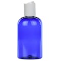 4 oz. Cobalt Blue PET Cosmo Round Bottle with 20/410 White Polypropylene Disc-Top Dispensing Cap