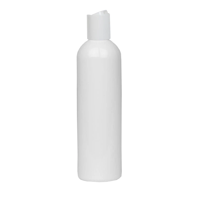 4 oz. White PET Cosmo Round Bottle with 20/410 White Polypropylene Disc-Top Dispensing Cap