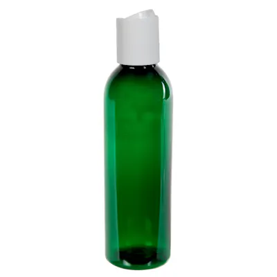 4 oz. Dark Green PET Cosmo Round Bottle with 24/410 White Polypropylene Disc-Top Dispensing Cap