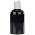 4 oz. Black PET Cosmo Round Bottle with 24/410 White Polypropylene Disc-Top Dispensing Cap