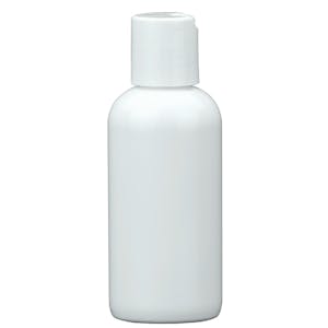 4 oz. White PET Cosmo Round Bottle with 24/410 White Polypropylene Disc-Top Dispensing Cap