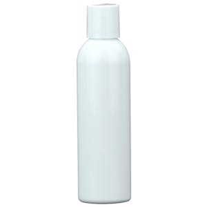 6 oz. White PET Cosmo Round Bottle with 24/410 White Polypropylene Disc-Top Dispensing Cap
