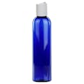 8 oz. Cobalt Blue PET Cosmo Round Bottle with 24/410 White Polypropylene Disc-Top Dispensing Cap